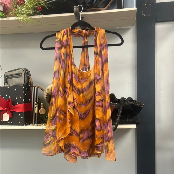 Diane Von Furstenberg Marroca Printed Silk Chiffon Sleeveless Blouse Size 2 - Picture 4 of 8